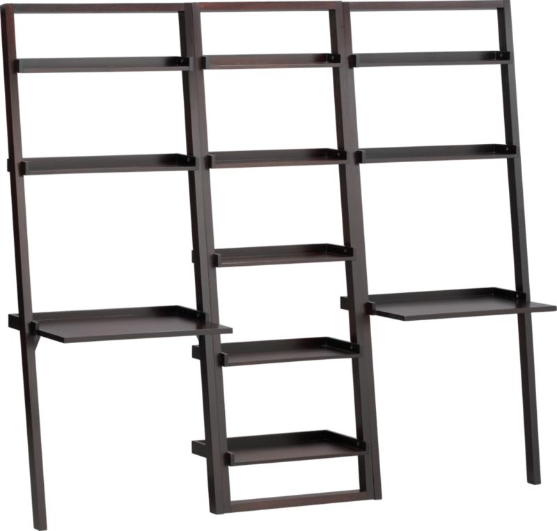 Sloane Espresso 25.5" Leaning Bookcase with 2 Desks