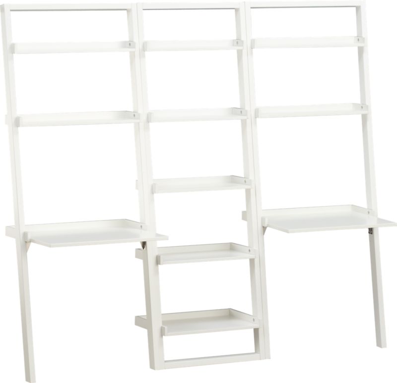 Sloane White 25.5" Leaning Bookcase with 2 Desks