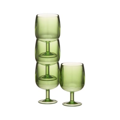Set of 4 Stacking Green Acrylic Wine Glasses