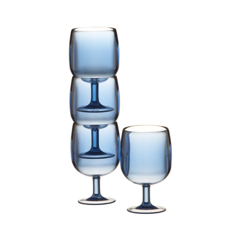 Set of 4 Stacking Blue Acrylic Wine Glasses