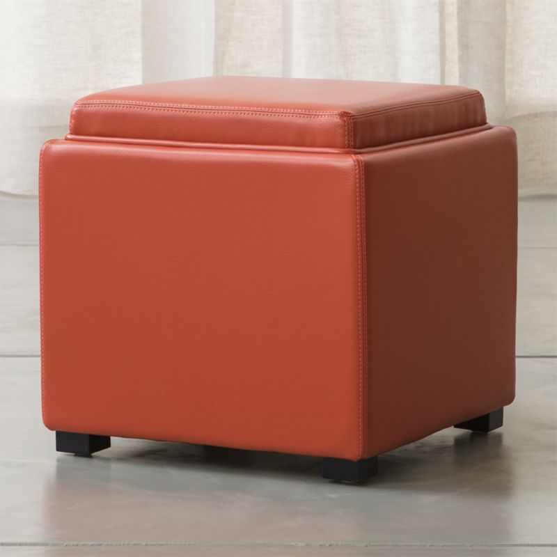 Stow Persimmon 17" Leather Storage Ottoman Crate and Barrel