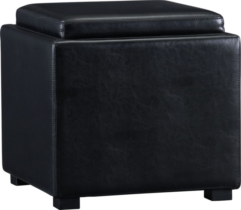 Stow Black Leather Storage Ottoman
