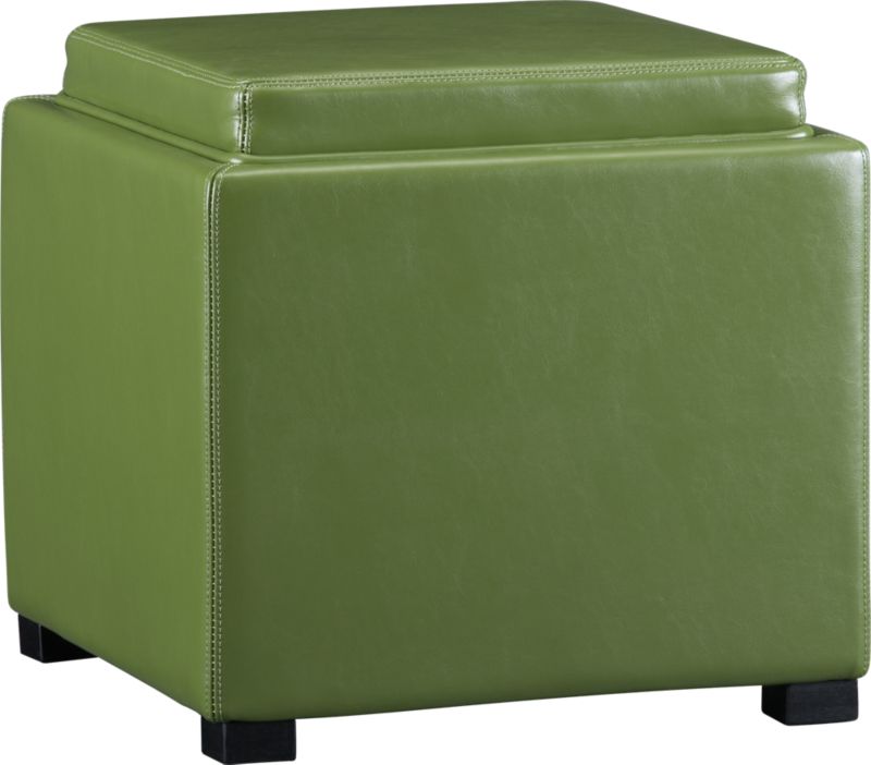 Stow Green Leather Storage Ottoman