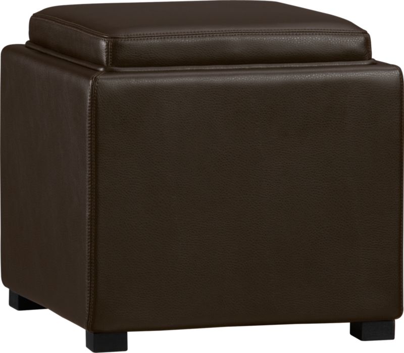 Stow Chocolate 17.5" Leather Storage Ottoman