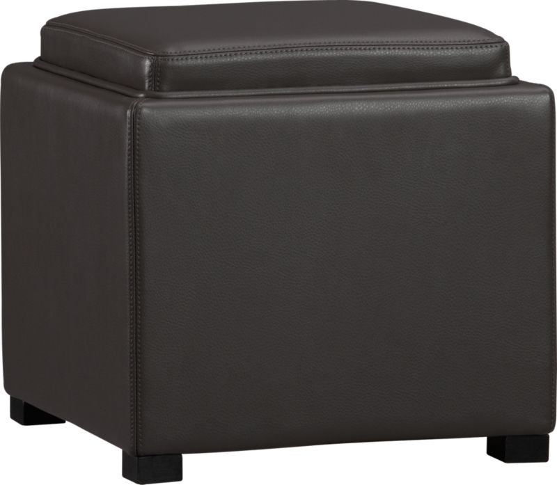 Stow Smoke 17.5" Leather Storage Ottoman.