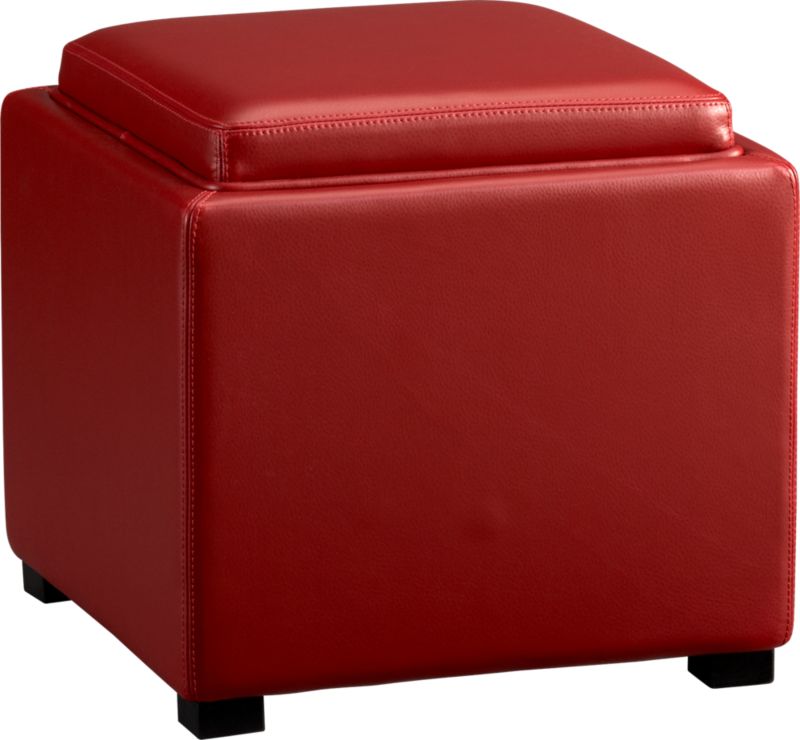 Stow Red 17.5" Leather Storage Ottoman
