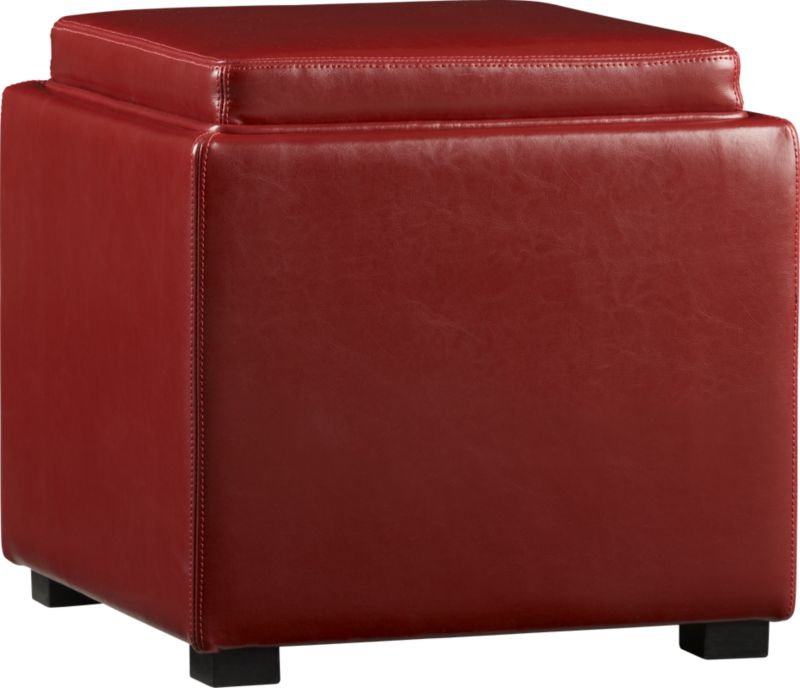 Stow Red Leather Storage Ottoman