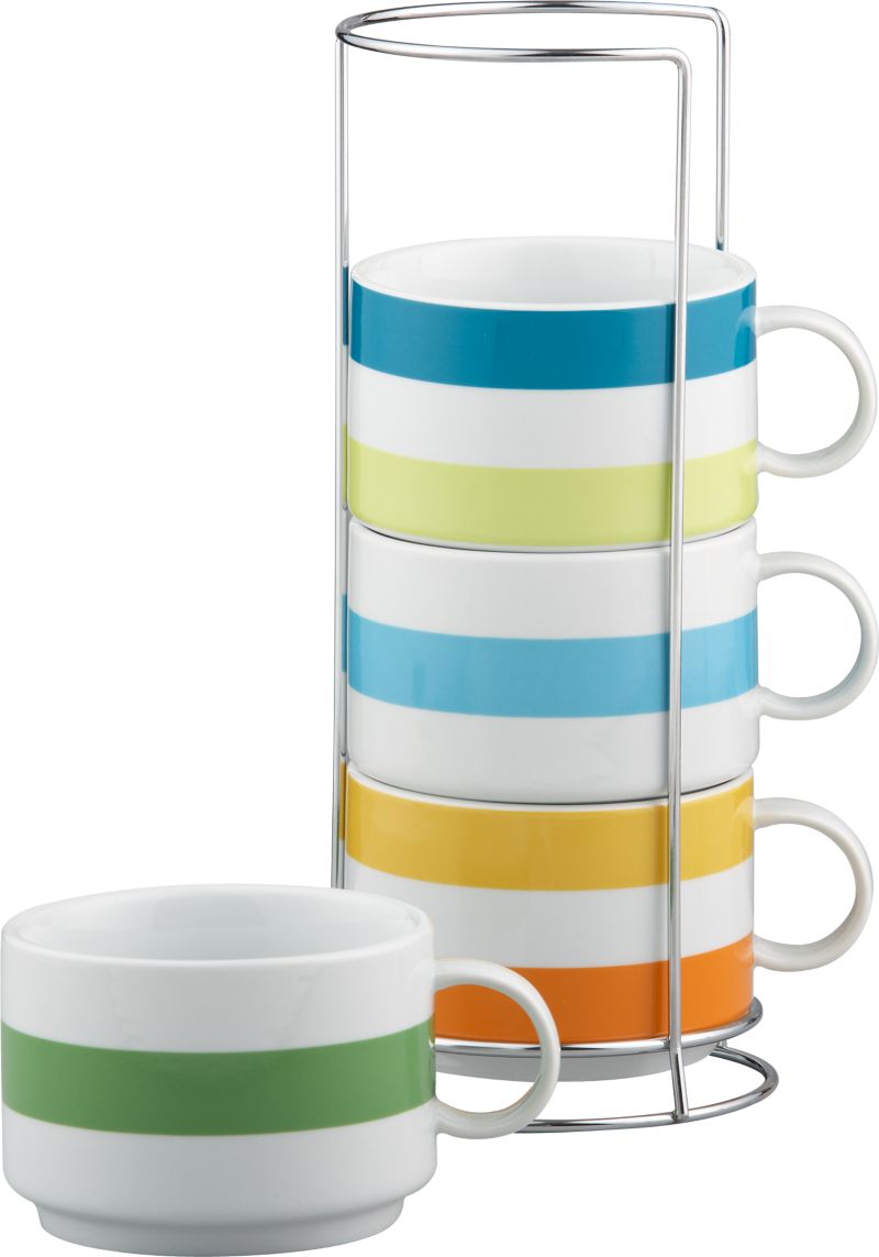 Jumbo Stripe Stacking Mugs with Metal Rack