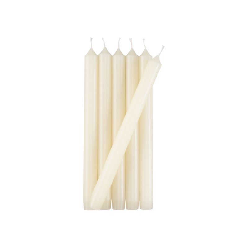 Set of six ivory taper candles. .75"dia.x10"H