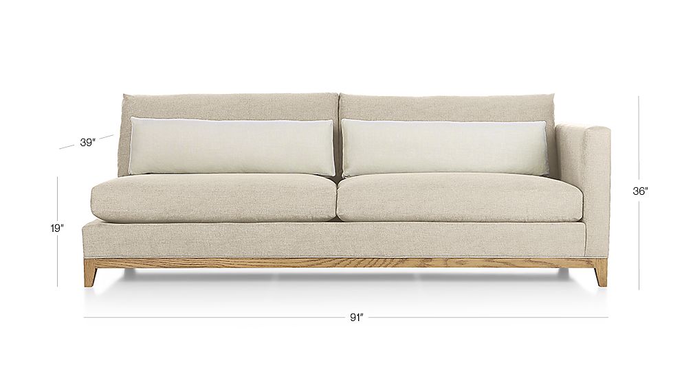 Taraval Right Arm Sofa with Oak Base Tote Pewter Crate and Barrel