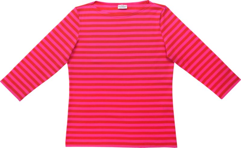 Marimekko Tasaraita Ilma Red and Pink 3/4-Sleeve X-Small Tee