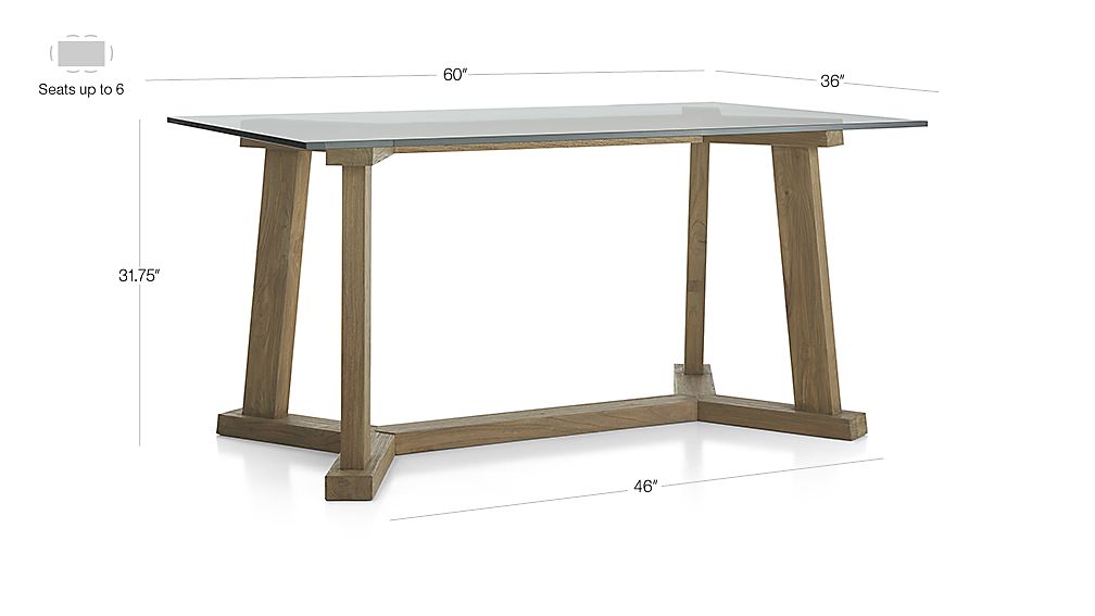 Teak Reclaimed Wood Dining Table with 60"x36" Rectangular Glass Top
