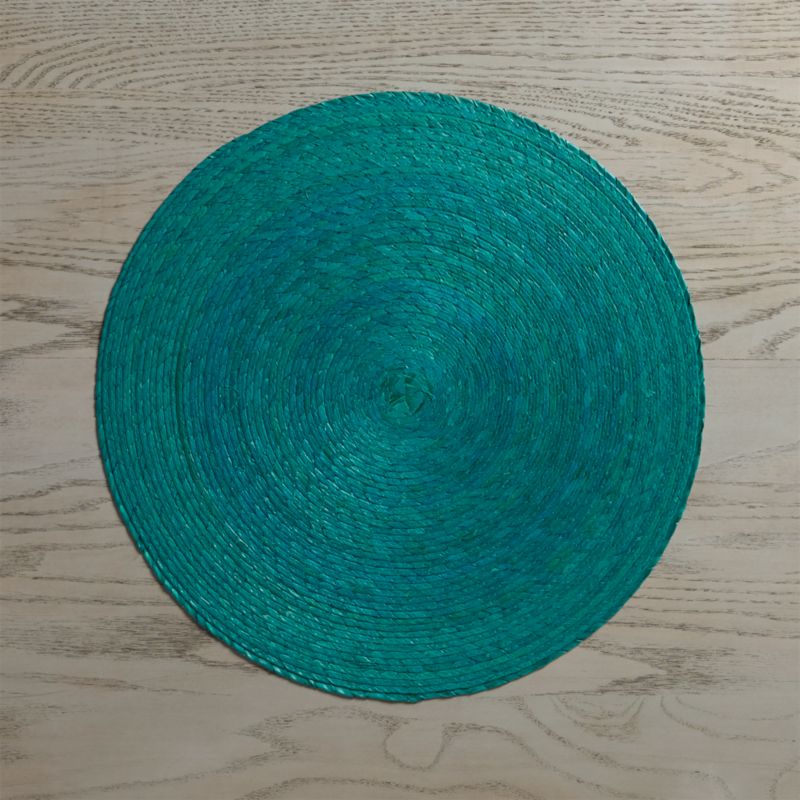 Tropical Palm Aqua Round Placemat Crate and Barrel