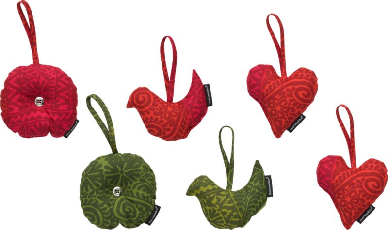 Set of 6 Marimekko Tulipunainen Ornaments
