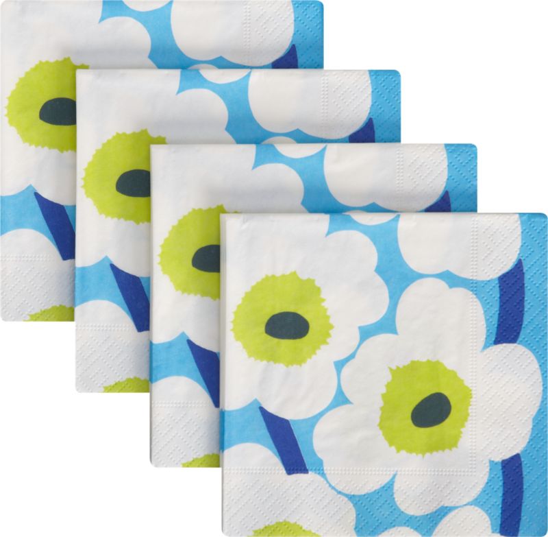 Set of 20 Marimekko Unikko Blue and Green Paper Beverage Napkins