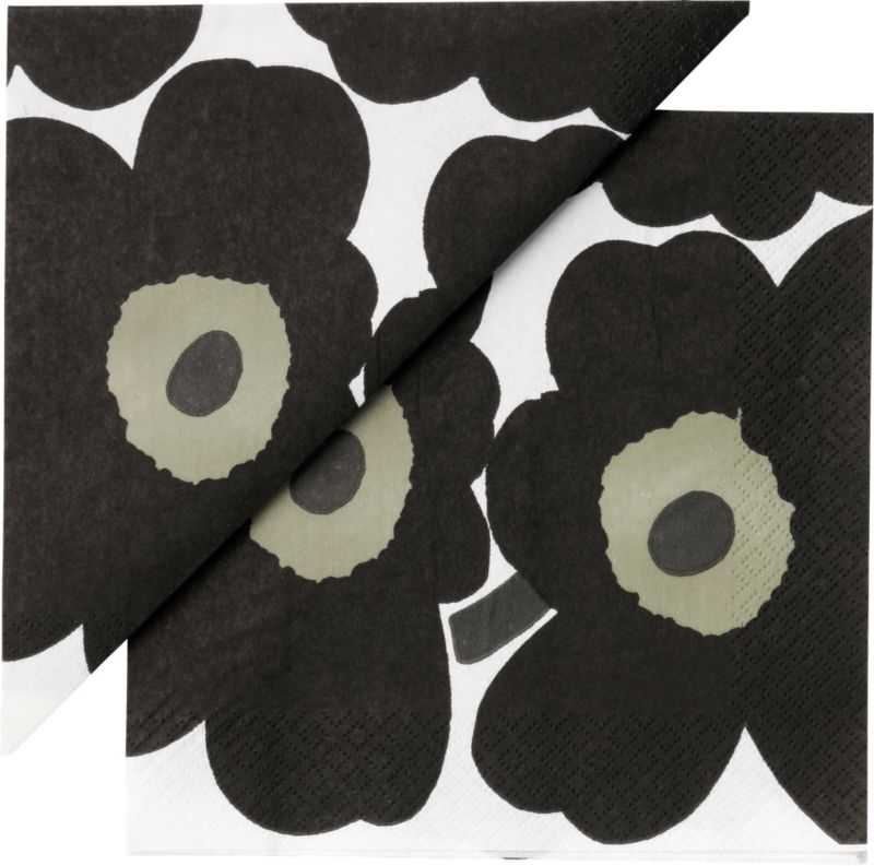 Set of 20 Marimekko Unikko Black Paper 6.5" Napkins
