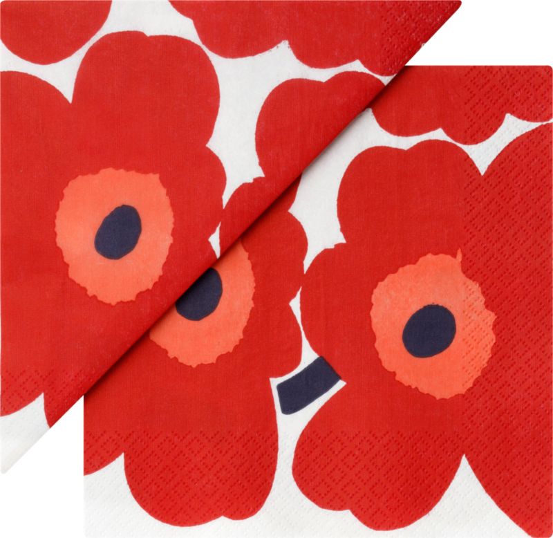 Set of 20 Marimekko Unikko Red Paper 6.5" Napkins