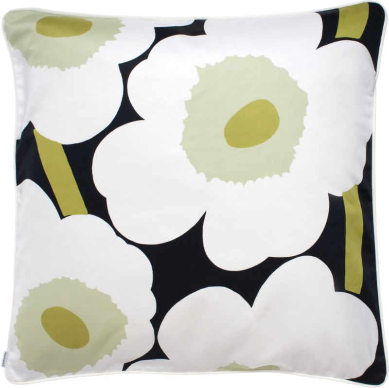 Marimekko Unikko White and Black and Green 24" Pillow