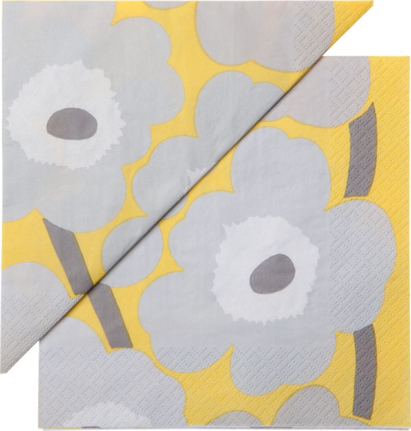 Set of 20 Marimekko Unikko Grey and Yellow Paper 6.5" Napkins