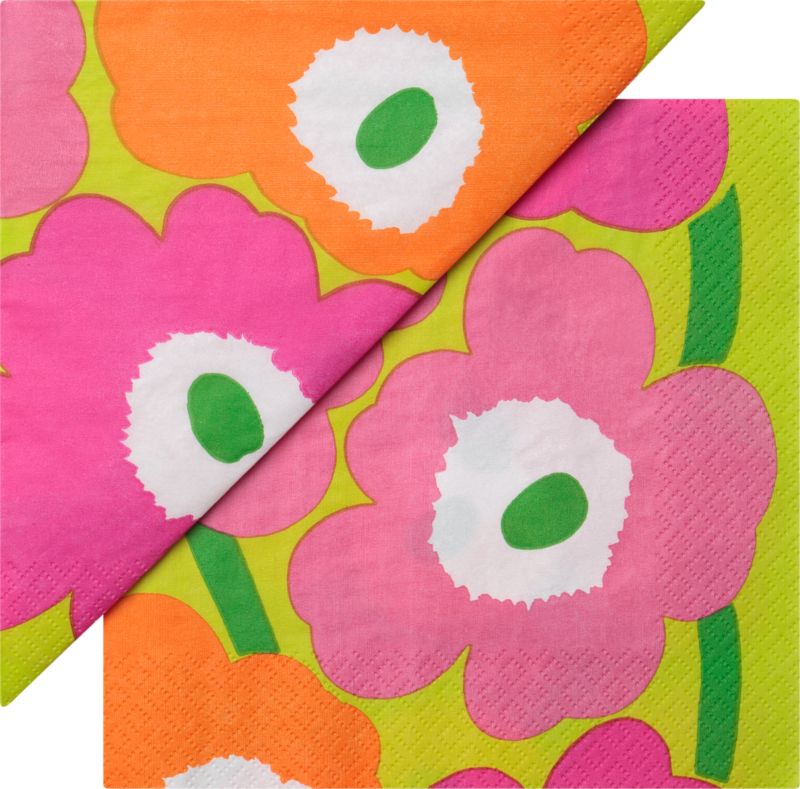 Set of 20 Marimekko Unikko Pink and Orange and Lime Paper 6.5" Napkins