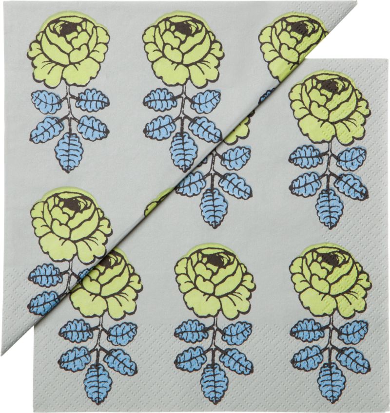 Set of 20 Marimekko Vihkiruusu Green and Blue Paper 6.5" Napkins