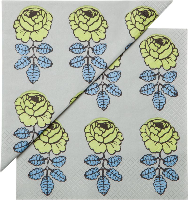 Set of 20 Marimekko Vihkiruusu Green and Blue Paper 4.75" Napkins