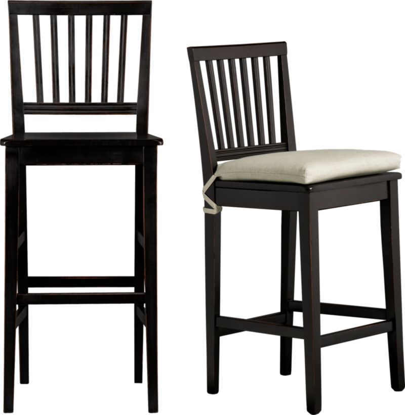 Village Black Barstools and Natural Cushion