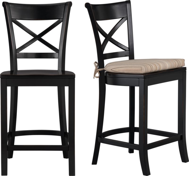 Vintner Black Barstool and Latte Stripe Cushion