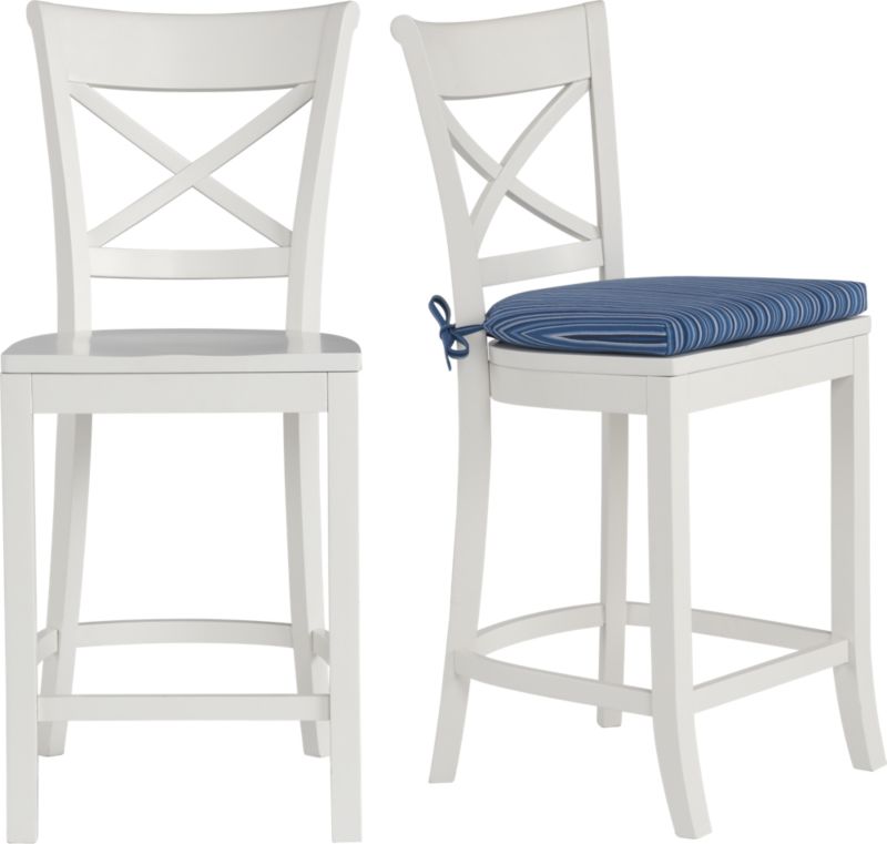 Vintner White Barstool and Indigo Stripe Cushion