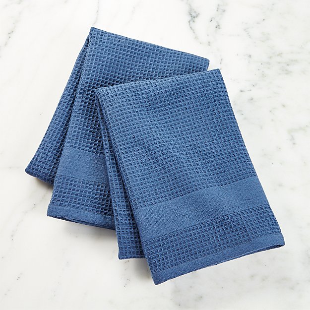 Set of 2 Indigo Blue Waffle Weave Dish Towels Crate and Barrel