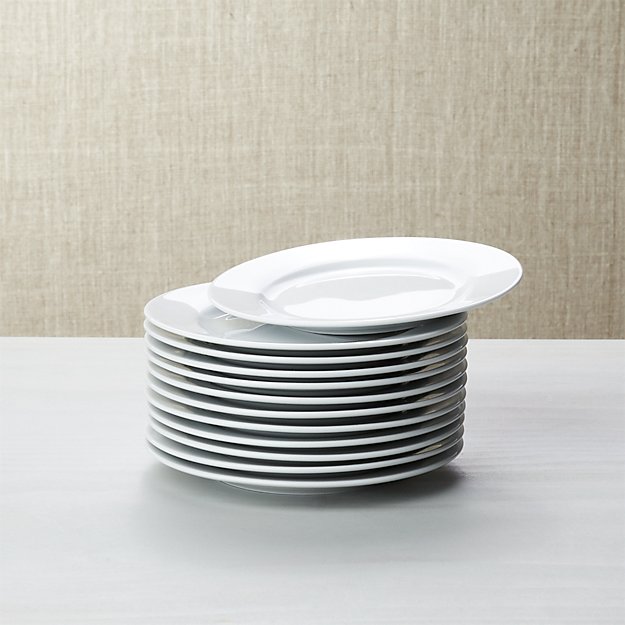 Set of 12 White Porcelain Round Appetizer Plates Crate and Barrel