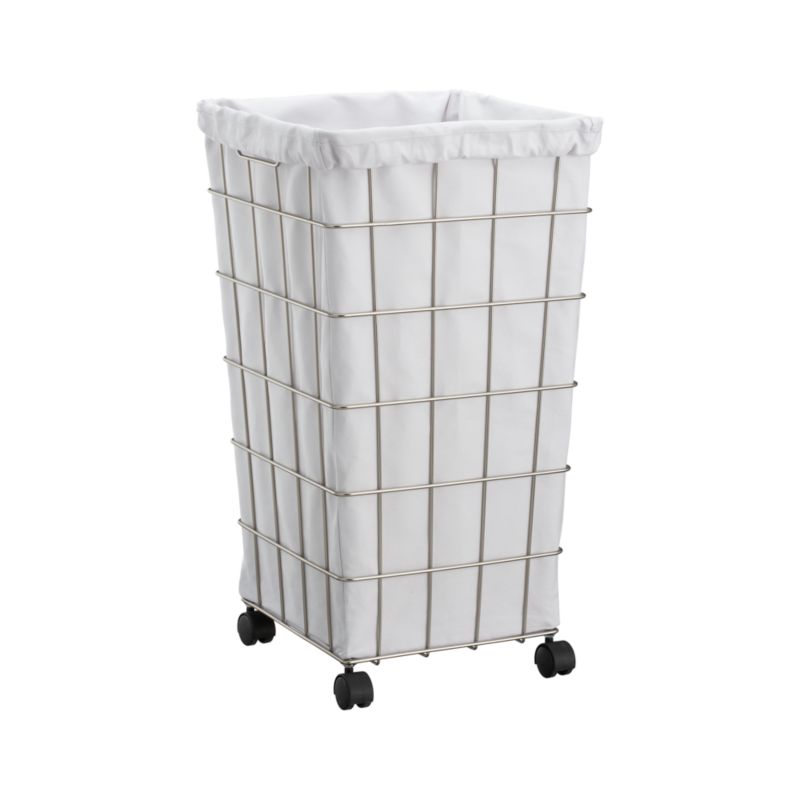 Wire Hamper with White Liner. 15"dia.x27.75"H