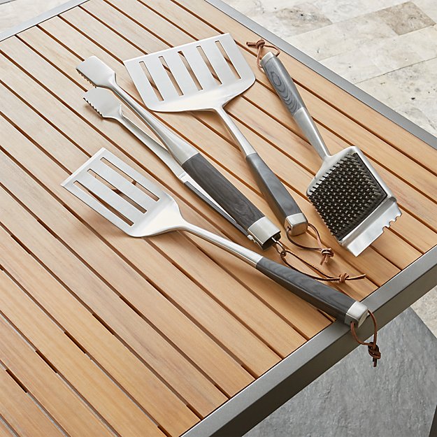 Wood Handled Grill Tools Set Of Four Crate and Barrel