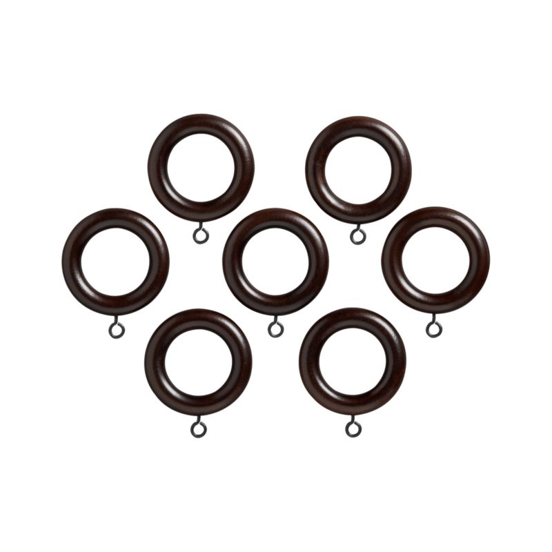 Set of 7 Espresso Wood Curtain Rings