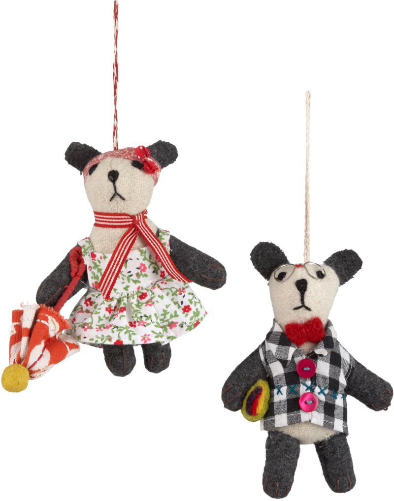 Set of 2 Wooly Panda Bear Ornaments