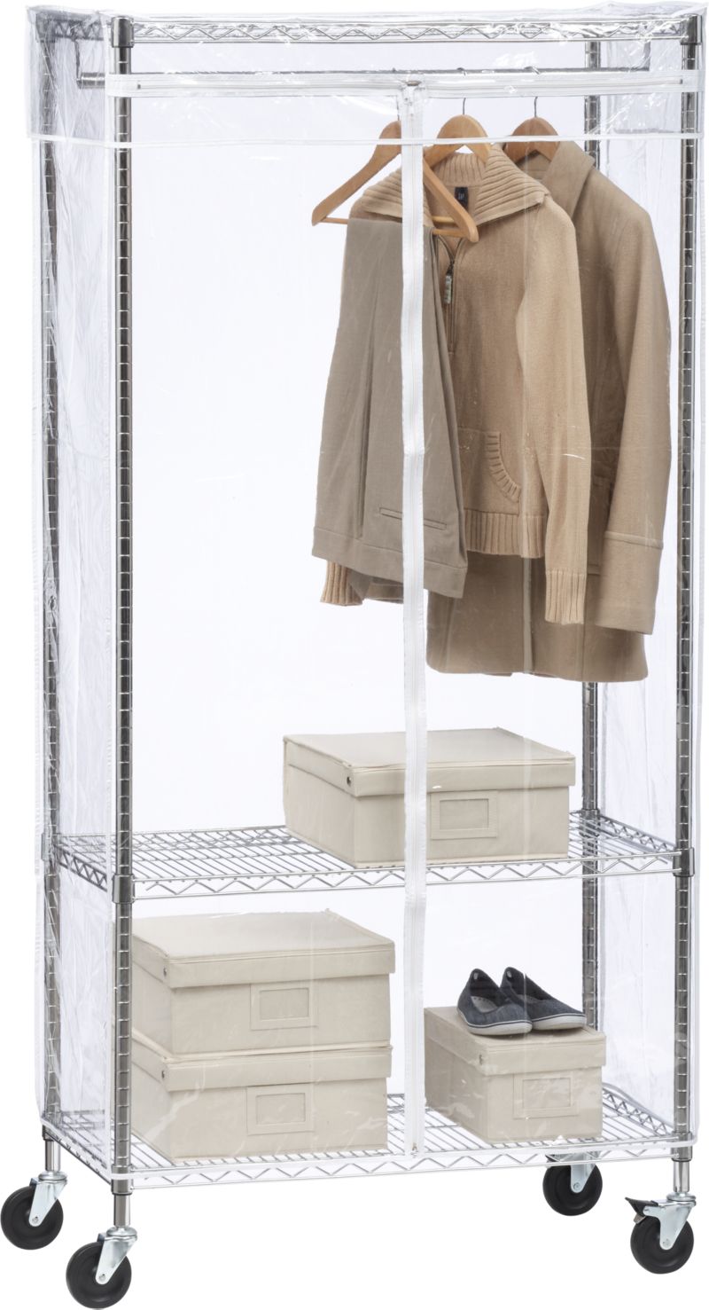 Work Mobile 3-Shelf Garment Rack with Clear Cover
