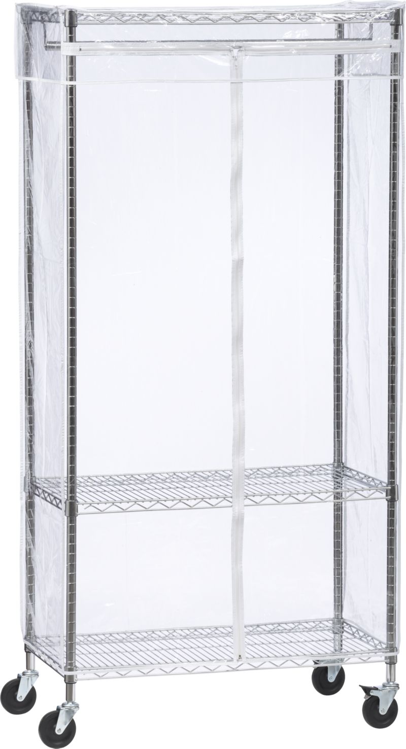 Work Mobile 3-Shelf Garment Rack with Clear Cover