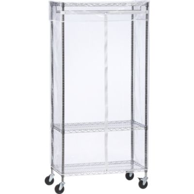 Work Mobile 3-Shelf Garment Rack with Clear Cover
