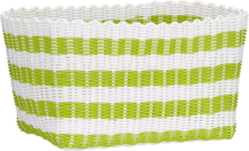 Woven Green and White Bin