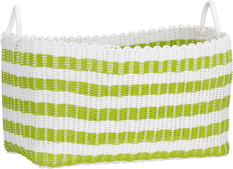 Woven Green and White Laundry Basket