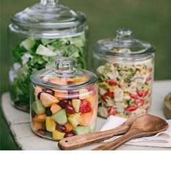 Heritage Hill Glass Jars with Lids filled with salad and fruit
