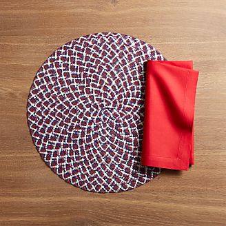 4th of July Round Placemat and Fete Cherry Red Cloth Napkin