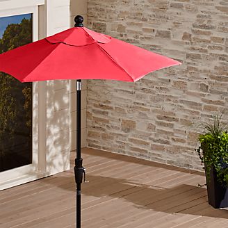 6' Round Sunbrella ® Ribbon Red High Dining Patio Umbrella with Tilt Black Frame