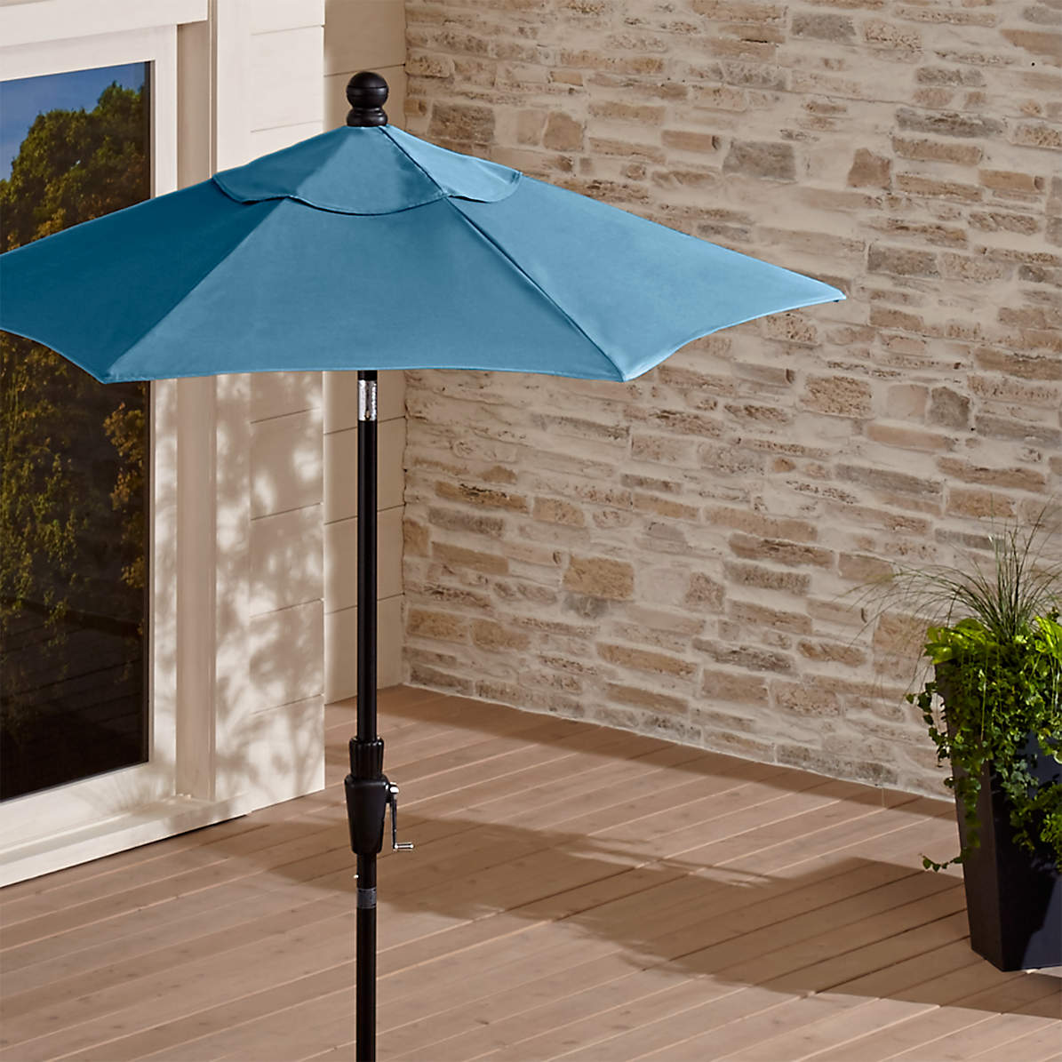 6 Round Sunbrella Sapphire High Dining Patio Umbrella With Tilt Black Frame Crate And Barrel