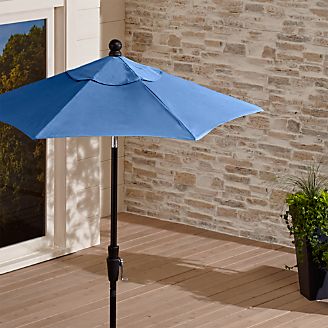 6' Round Sunbrella ® Mediterranean Blue Patio Umbrella with Tilt Black Frame