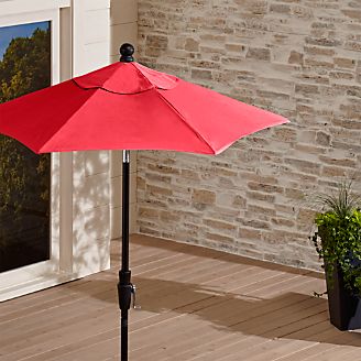 6' Round Sunbrella ® Ribbon Red Patio Umbrella with Tilt Black Frame