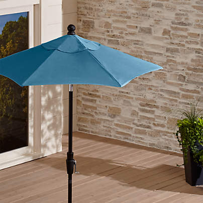 6 Round Sunbrella Sapphire High Dining Patio Umbrella With Tilt Black Frame Crate And Barrel