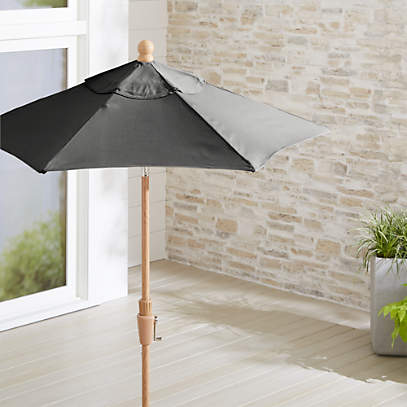 6 Round Sunbrella Charcoal Patio Umbrella With Tilt Faux Wood Frame Crate And Barrel