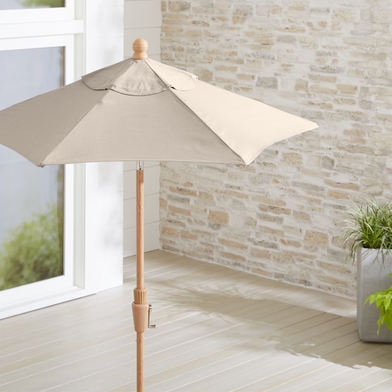 6 Round Sunbrella Stone Patio Umbrella With Tilt Faux Wood Frame