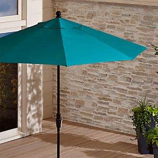 9' Round Sunbrella ® Bold Turquoise Patio Umbrella with Tilt Black Frame